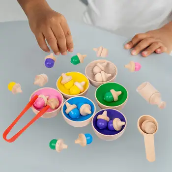 Koka Varavīksnes Bumbiņas Tases Montessori Krāsa Klasifikācija Izglītības Rotaļlietas Pirmsskolas Maņu Rotaļlietas naudas Mehānisko Vecuma 1+