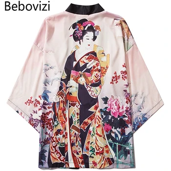 Bebovizi Gadījuma Vintage Print Drēbes Tradicionālo Kimonos Blusas Modes Harajuku Vīriešiem Japāņu Stila Sexy Beach Yukata Apģērbi