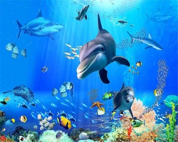 beibehang Pielāgotas 3D-trīsdimensiju Zemūdens Pasaules Delfīnu Grīdas segums, Flīžu Zemes Sienas Ūdensizturīgs pašlīmējošas 3D Tapetes