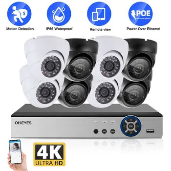 4K Ultra HD 8MP Drošības Kameru Sistēmas POE VRR Komplekts 8CH Iekštelpu Mājas CCTV Griestu Metāla Kupola IP Kamera Vdieo Uzraudzības Komplekts 4CH