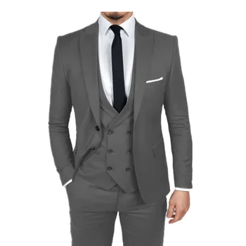Klasiskās Pelēkās Vīriešu Uzvalks Modes Boutique Ikdienas Biznesa Vīrietis Līgavainis Kāzu Slim fit Uzvalku, Kleitu Maksimālā Atloks, Bleizeri 3pcs