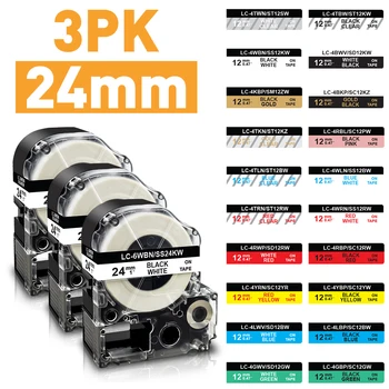 3PK 24mm Marķējuma Lentes Saderīgs ar Epson Marķēšanas Mašīnas Kingjim etiķešu Printeri SS24KW par LW-700 LW-900P LW-Z710 Z700FK 1000P