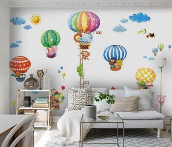 beibehang Pielāgota Ziemeļvalstu mūsdienu karstā gaisa balons, lāču, ziloņu fona bērnu istabas TV fona tapešu mājas dekoru