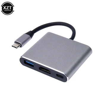 USBC3.0 3in1 HUB Tips-c HDMI saderīgu USB 3.0 5V3A dokstacija Uzlādes 4K Adapters Sadalītājs Par MacBook Air, Pro Samsung