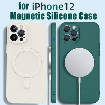 Magnētiskā Šķidruma Silikona Case for IPhone 12 11 Pro Max Mini Bezvadu Magnētisko Mīksto Aizmugurējo Vāciņu priekš iPhone X XS XR Max 7 8 Plus