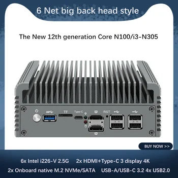 6 LAN 2.5 G Firewall Router 12 Gen Intel i3 N305 N100 6x i226-V Fanless Mini PC DDR5 2xHDMI2.1 USB3.2. Tips-C pfSense Proxmox