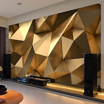Foto Tapetes Mūsdienu 3D Stereo Zelta Ģeometriskā Sienas Dzīvojamā Istabā TV Fona Sienas Dekors pašlīmējošu Ūdensnoturīgas Uzlīmes