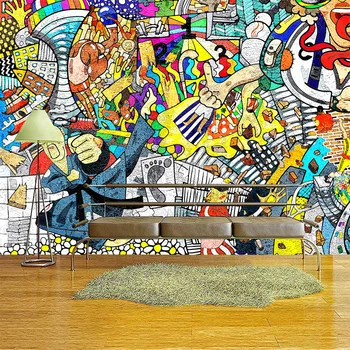 Modes tendence Ielu grafiti Eiropas un Amerikāņu karikatūra 3D dzīvojamā istaba guļamistaba pasūtījuma pašlīmējošas tapetes, sienas