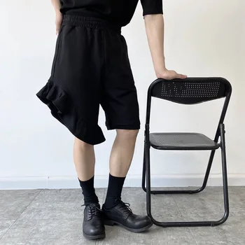 2022. gada vasaras korejiešu stilā unikālo atdzist ruffles dizaina šorti vīriešiem gadījuma zaudēt melnā savvaļas ruffles šorti vīriešiem, izmērs M-XL