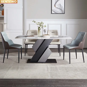 Luksusa Marmora Akmens Plātne restorānvagonos tabulu 4 krēsli mesa de jantar comedor silītē sillas tisch esstisch marbre Oglekļa tērauda pamatne
