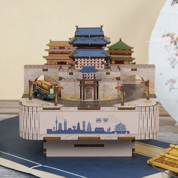 DIY Koka Modeļu Veidošanas Komplekti, Music Box Xi ' an Ancient City Street View 3D Puzles, Rotaļlietas, Bērnu Dzimšanas dienas Dāvanas