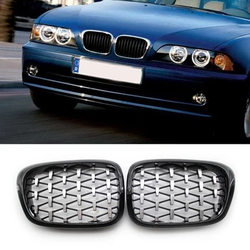 1 Pāris, Spīdīgi Melns Priekšējais Pārsegs Nieres Režģi, Restes ABS Dubultā Līnija ir Savietojams BMW E39 5-Sērijas 520d 520i 1999. - 2003. gadā Hromētas