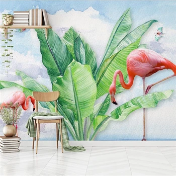 wellyu Mūsdienu minimālisma roku apgleznoti tropu augi flamingo tauriņš TV fona sienas pasūtījuma liels sienas tapetes