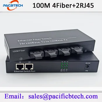 Fast Ethernet Fiber Slēdzis Media Converter 4 Šķiedras Ostas 2 RJ45 Šķiedras Ostas Optiskais Transīvers 20KM SC Single Mode 100M
