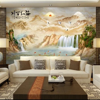 wellyu papel de parede Custom Tapetes Ķīniešu bumbiņas TV dīvāns fona ainavu glezniecība Heiner upēs tapety behang