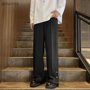 S-3XL Bikses Vīriešu Pantalones Tīru Krāsu Minimālisma Smart Casual Visu maču Tīņi Sānu Šķēlumu Bikšu Taisni Rūdījums Skaists Nobriedušu