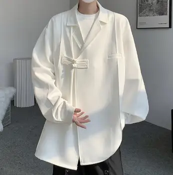 Jaunā Stila Vīriešu Uzvalku tīrtoņa Krāsu Ķīniešu stilā sprādzes Mīksti Kokvilnas Līnijas žakete, Jaka ABB48