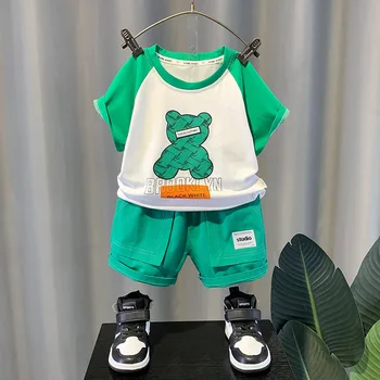 Zēnu Apģērbu Komplekti Vasaras Bērnu Kokvilnas T-krekli, Šorti 2gab Treniņtērpi Par Bērnu no 1 Līdz 5 Gadiem Bērniem Sporta Tērps Toddler Apģērbu