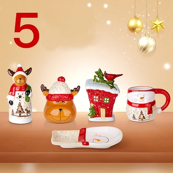 5 Gab Komplekts Keramikas Ziemassvētku Dāvanas, Konfektes Var Cookie Jar Piena Krūze Kafijas Tasi Sniegavīrs Krūze Pilnīgu Ziemassvētku Dāvanas Komplekts