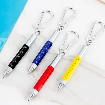6 1 Mini Daudzfunkciju Lodīšu Pildspalvu Maza Mēroga Keychain Pildspalvas Metāla Skrūvgriezi Līmeņrādi Stylus Touch Screen Rīku Pen
