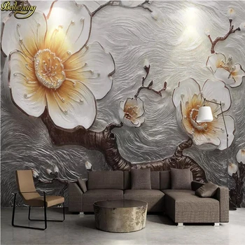 beibehang Custom tapetes, sienas 3D sveķu reljefs vienkāršā plūmju ziedu tuvplānā dzīvojamās istabas sienas papīri mājas dekoru papel de mizots