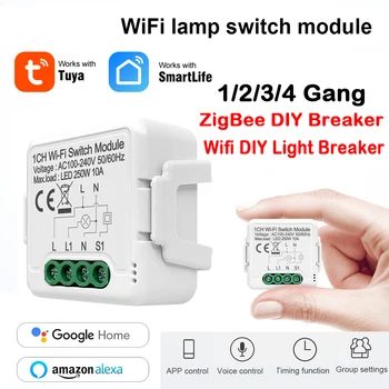 Tuya 10A MINI Wifi / Zigbee Smart Switch DIY 2 veidu Kontroles Relejs Taimeris Smart Dzīves Darbu Ar Alexa, Google Home Yandex Alise