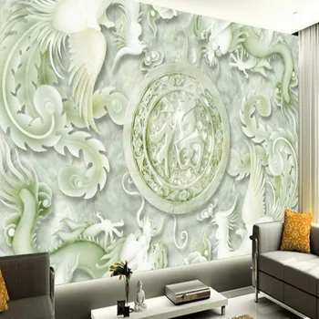 wellyu Pielāgota liela mēroga murals jade griešanai pūķis vārdu Fu vārdu 3D-trīsdimensiju pūķis un phoenix sienas tapetes