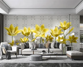 Custom tapetes, 3d cementa reģipša zelta lilija augstas klases dzīvojamā istaba guļamistaba fona sienas golden flower sienas papier peint