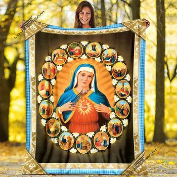 Jaunavas Marijas un Jēzus Svētās Sirds Evaņģēlija Lūdzieties Mest Vieglus Plīša Segas, kas attiecas uz Visiem Sezonas Dāvanas Meitenēm un Sievietēm