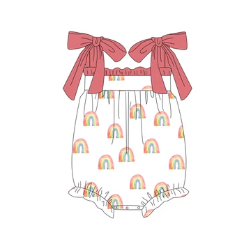 2023 Jaundzimušo Bērnu Romper Boutique Baby Girl Vasaras Apģērbs Zīdainis, Mežģīnes, Mežģīņu Varavīksnes Drukas Strappy Komplekts