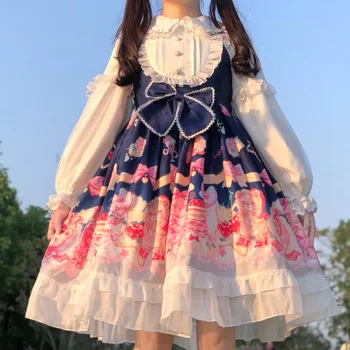 Hstar Salds princese lolita kleita lācis zemeņu kūka drukāt jsk zeķu kleita vintage Kawaii viktorijas kleita gothic lolita 