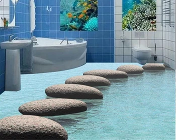 beibehang Pasūtījuma Grīdas Ūdens Akmens Oļu Vannas 3D Krāsotas Grīdas Ūdensizturīgs PVC pašlīmējošas 3D Tapetes papel de parede