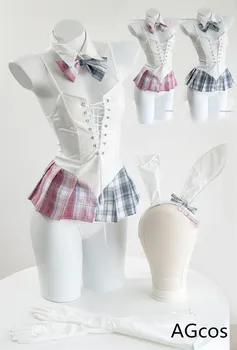 AGCOS Oriģināla Dizaina Skolas JK Bunny Girl Cosplay Kostīms Sievietei, Ādas Jumpsuits Sexy Cosplay