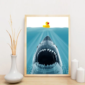 Saglabāt Ducky Sienas, Mākslas Plakāti Cute Karikatūra Dzīvnieku Haizivju Ūdens Glezniecība Izdrukas uz Audekla Mūsdienu Dzīves Telpā, Mājas Apdare Dāvanu