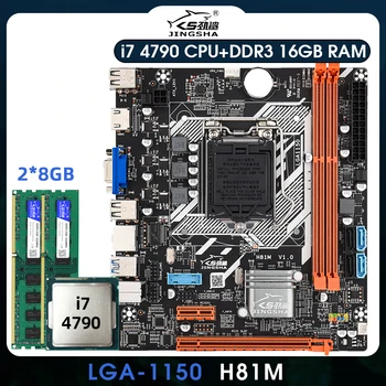 JINGSHA H81 Mātesplati LGA 1150 Ar i7 4790 Procesoru Un 2*8GB=16GB DDR3 Atmiņas Ar VGA, HDMI interfeiss H81M Placa Mae Komplekts