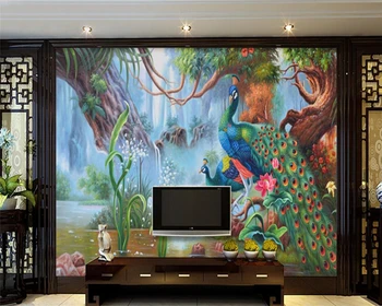 Beibehang Foto tapetes pāvs glezniecības mākslas murals guļamistaba, viesistaba, dīvāns TV tapetes mūsdienu mājas apdare tapetes