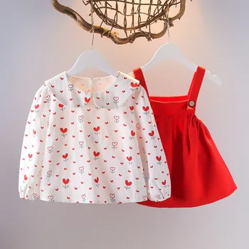 baby girl apģērbu ar garām piedurknēm kleitas ziedu drukas toddler bērnu blūze, krekls topi + zeķu kleita 2 gabals apģērbs apģērbs