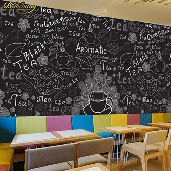 beibehang 3D mākslas darbu rokām krāsotas tāfeles, baltās un melnās kafijas veikals tapetes gadījuma bārs, restorāns restorāns tapetes wa