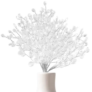 Koku Cērtes Akrila Pērlītēm Pilieni Mākslīgo Ziedu Pušķi Balta Filiāles Cilmes Krelles Plastmasas Vāzes