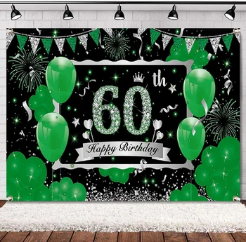 Fotogrāfijas Fons Zaļš 60. Dzimšanas dienā Banner Rotājumi, Zaļa, Sudraba Balonu Uguņošanas Fona Plakātu Piederumi