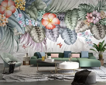 Amerikāņu roku apgleznotas pastorālo ziedu tauriņš viesistaba, guļamistaba, TV dīvāns fona sienu apdare, krāsošana sienas tapetes