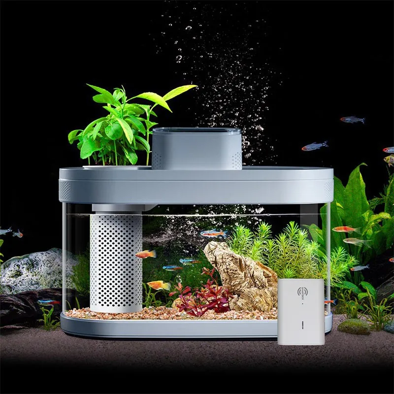Ģeometrija Akvārija Komplekts Smart Zivju Tvertnes ar LED Gaismas Filtrēšanas Sistēma Kluss Ūdens Sūknis Maza Augu Dekori Betta Zivis1